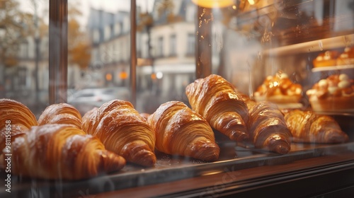 Warm Croissants in Cafe Window photo