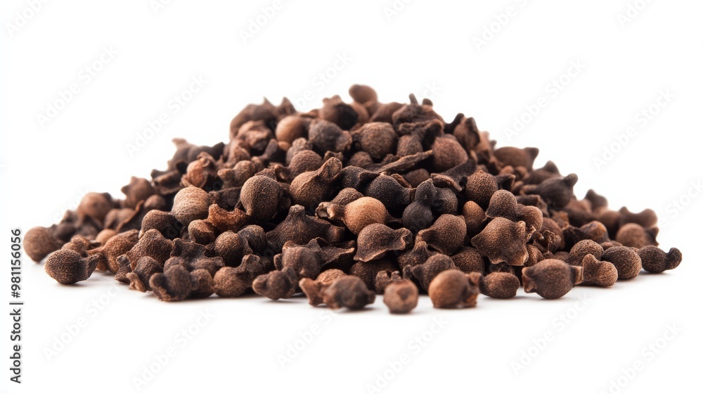 A close-up of a heap of dried allspice berries used as a spice and seasoning in cooking and baking. A close-up of a heap of dried allspice berries used as a spice and seasoning in cooking and baking.