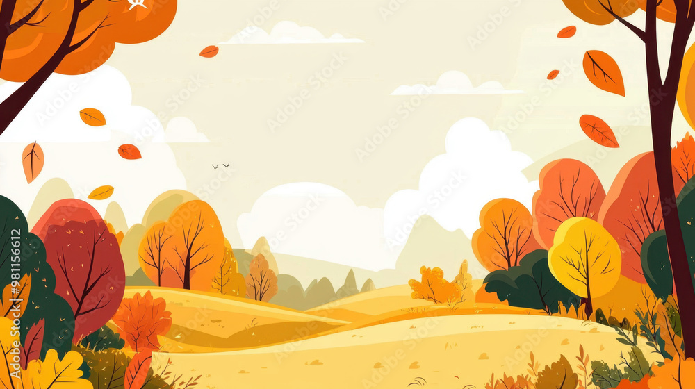 Autumn outdoor nature scenery in illustration style