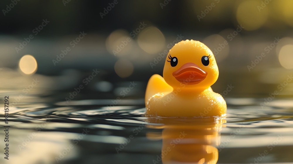 a yellow rubber duck floating in a river a yellow rubber duck floating in a river
