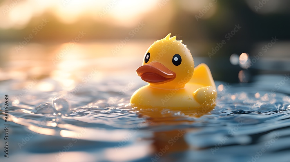 a yellow rubber duck floating in a river a yellow rubber duck floating in a river