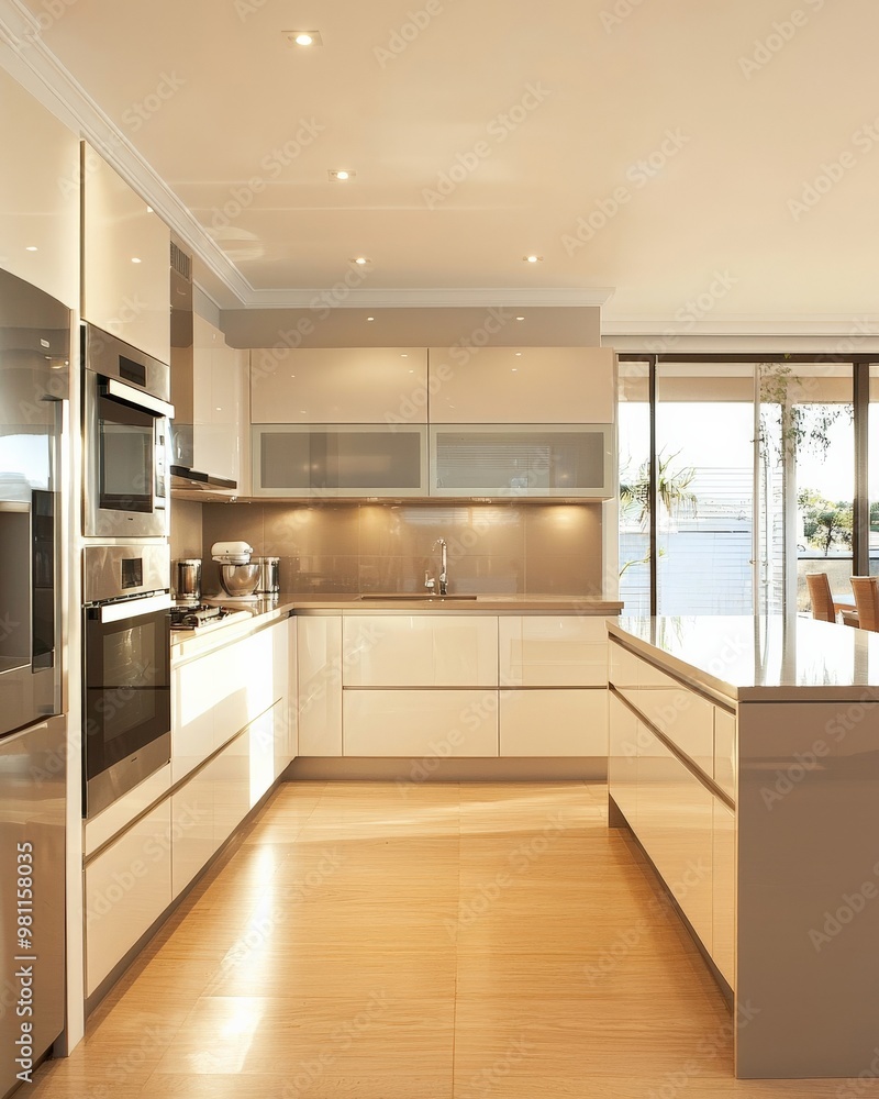 A modern minimalist kitchen with integrated appliances, smooth surfaces, and an uncluttered layout, reflecting contemporary design trends. A modern minimalist kitchen with integrated appliances, smooth surfaces, and an uncluttered layout, reflecting contemporary design trends.