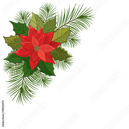 A beautifully crafted wreath showcases red ribbon and pine cones. surrounded by Christmas tree branches. perfect for celebrating the winter holiday season. Vector art illustration