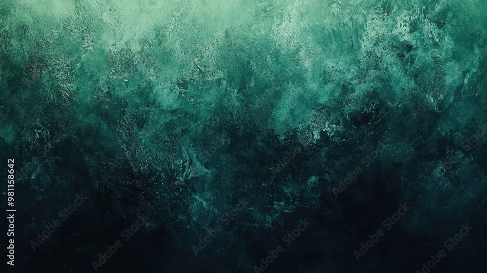 Fototapeta premium A grainy abstract gradient shifting from dark green to emerald forming a rich textured backdrop