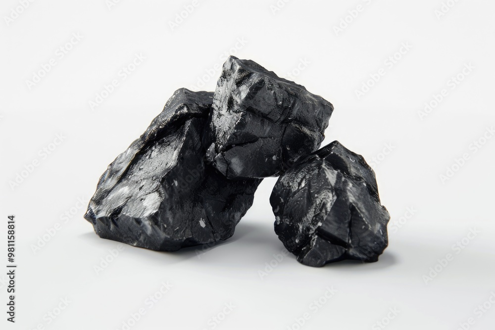 A collection of dark rocks sits atop a clean, white surface A collection of dark rocks sits atop a clean, white surface