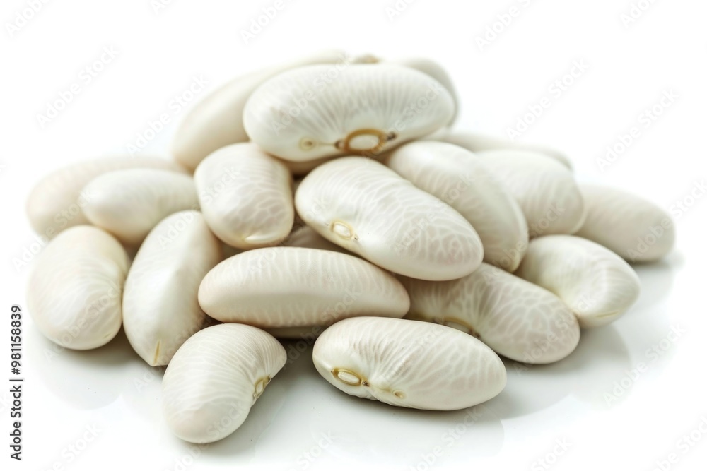A pile of white beans on a white surface A pile of white beans on a white surface