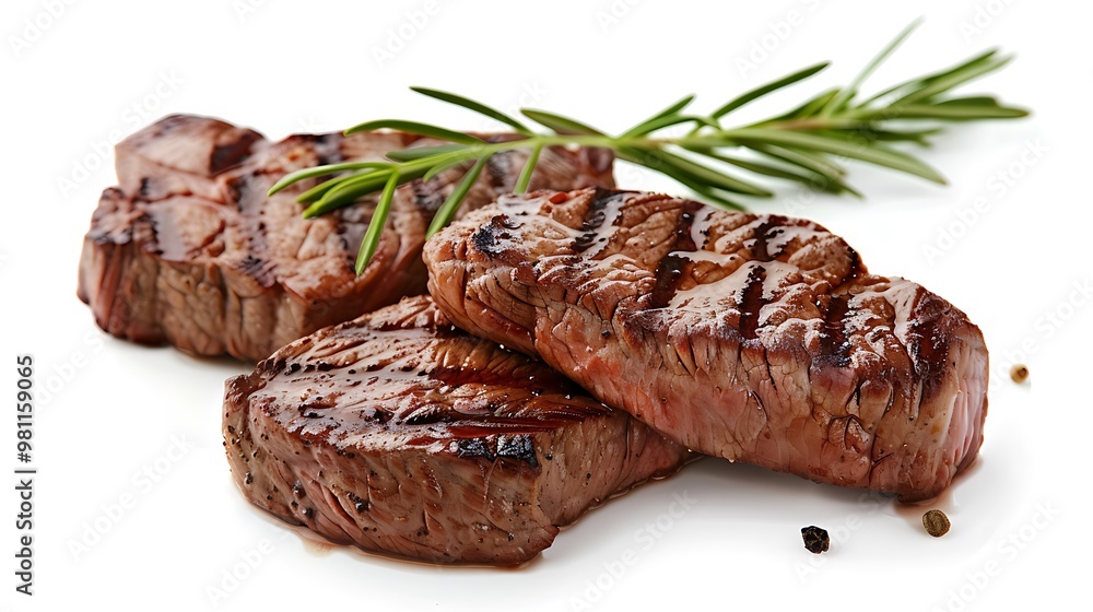 grilled beef steak with vegetables on white background grilled beef steak with vegetables on white background