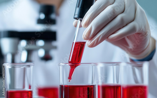 Image of a researcher in a lab developing new treatments for anemia, surrounded by scientific equipment, medical research, anemia cures