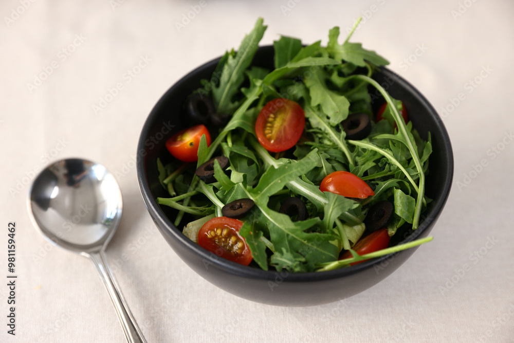 salad tomato soup and chips in black bowl healthy eating, healthy lifestyle salad tomato soup and chips in black bowl healthy eating, healthy lifestyle