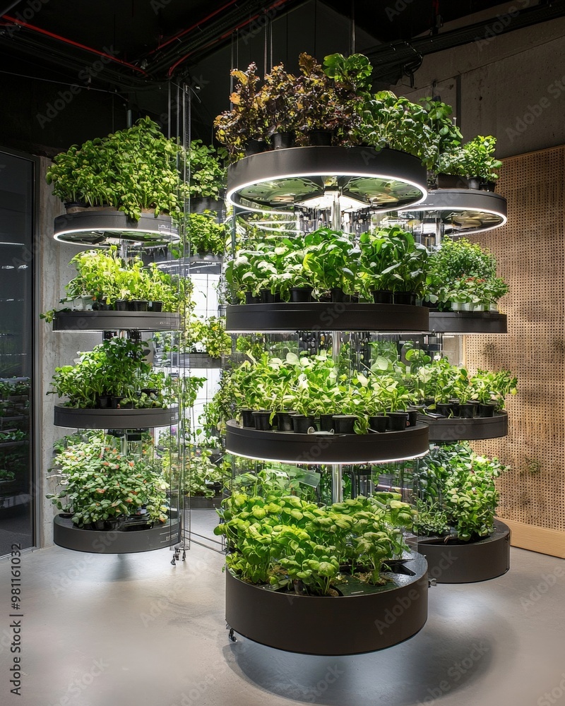 A modern urban farm with vertical gardens made from repurposed ...