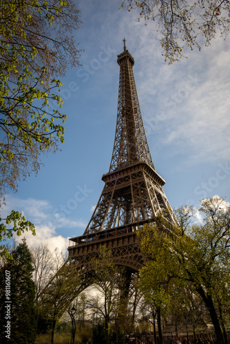 Paris Eiffel Tower and river Seine at sunset in Paris, France. Eiffel Tower is one of the most iconic landmarks of Paris