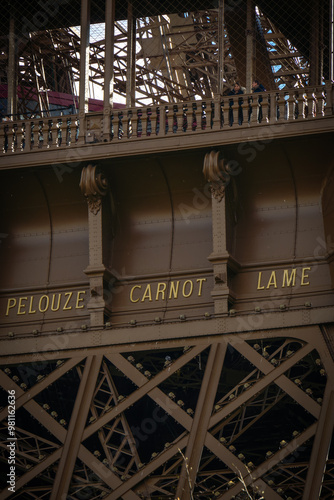 The Eiffel tower, detail with names of famous french people