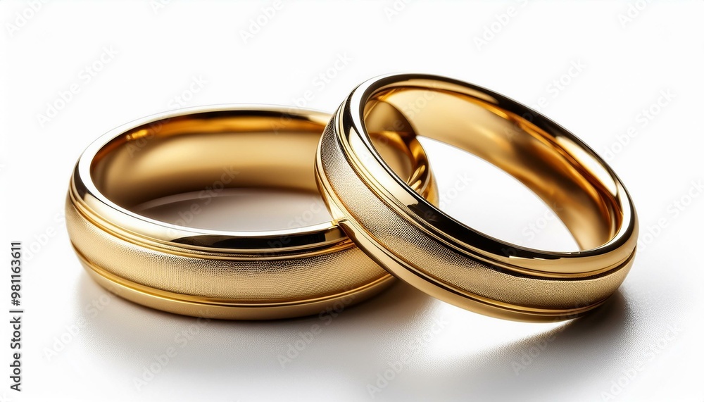 Pair of gold Wedding ring on a white background, macro shot Pair of gold Wedding ring on a white background, macro shot