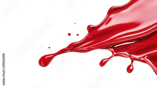 Vibrant red paint splash with dynamic drips, perfect for art, design, or creative projects needing a bold accent.