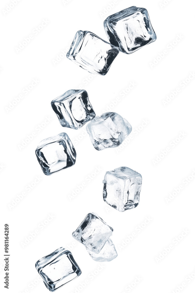 Ice cubes falling in the air on transparent background Ice cubes falling in the air on transparent background