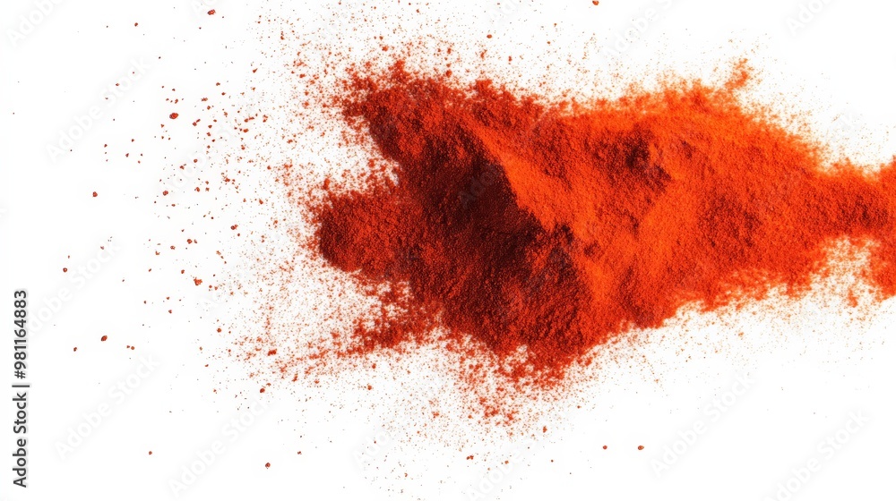 Bright red chili powder photographed on a white background, showing vibrant color and fine texture ideal for cooking and seasoning. Bright red chili powder photographed on a white background, showing vibrant color and fine texture ideal for cooking and seasoning.