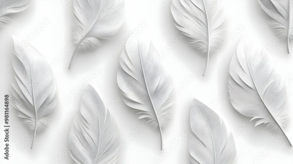 3D White Feather Outline Tiles Seamless Pattern - Minimalist Design Emphasizing Delicacy and Lightness for Janeiro Branco - Isolated Icon on White Background 3D White Feather Outline Tiles Seamless Pattern - Minimalist Design Emphasizing Delicacy and Lightness for Janeiro Branco - Isolated Icon on White Background