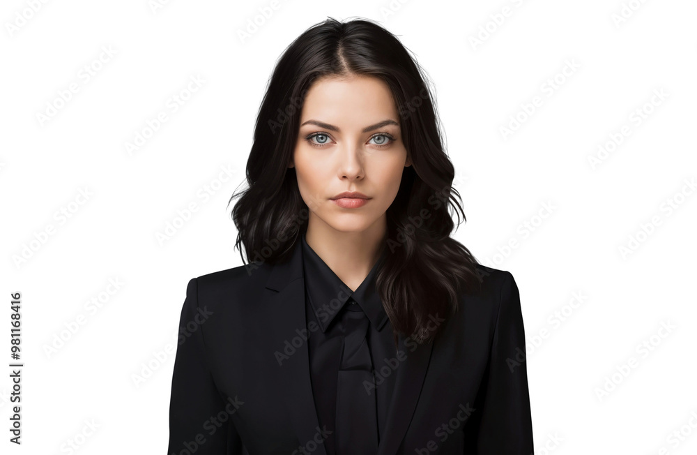 Portrait of a businesswoman in a black suit, isolated on white background, cut out Portrait of a businesswoman in a black suit, isolated on white background, cut out