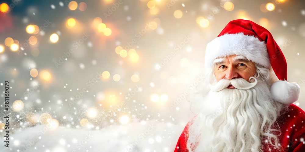 Santa's Winter Wonderland: Magical Santa in a Snowy Landscape with Soft Bokeh Lights Enhancing the Enchanting Atmosphere in Photo Stock Concept Santa's Winter Wonderland: Magical Santa in a Snowy Landscape with Soft Bokeh Lights Enhancing the Enchanting Atmosphere in Photo Stock Concept