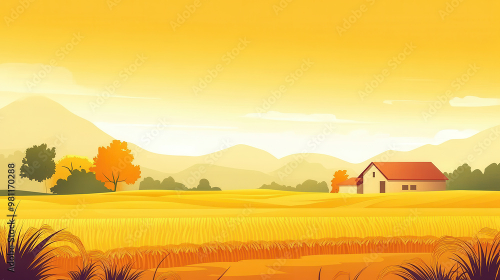 Obraz premium Autumn outdoor nature scenery in illustration style.