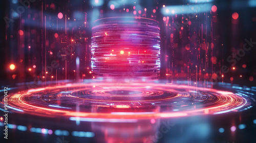 3D Prediction Hologram with Integrity Watermark: Medium Shot of Holographic Display Showing Poll Predictions & Data Visualizations, Camera Circling for Tech-Enhanced Presentation