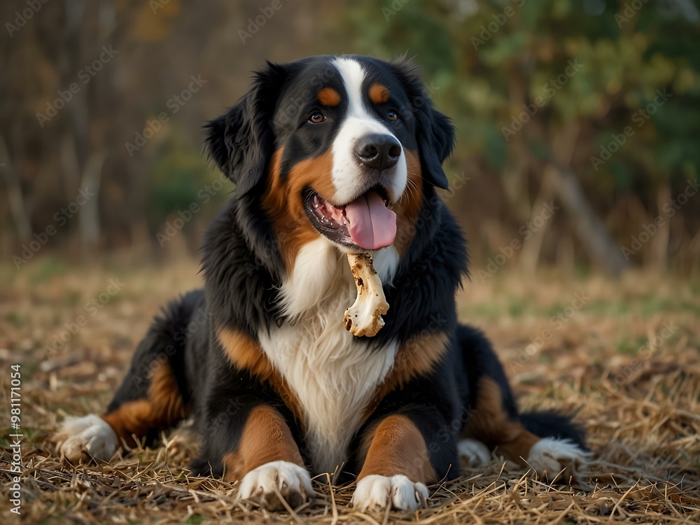Bernese mountain dog with a bone. Bernese mountain dog with a bone.