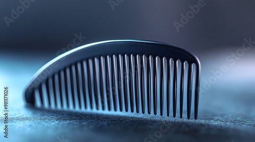 Close-up of a sleek, silver comb on a dark background. photo