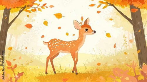 Autumn outdoor nature scenery in illustration style.