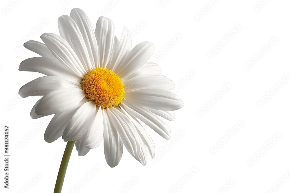 Obraz premium A beautiful daisy flower displaying delicate white petals and a vibrant yellow center, perfect for nature-themed projects.