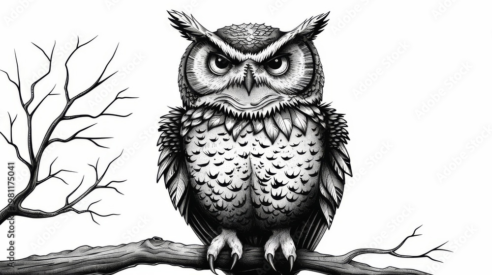Obraz premium owl black and white illustration 