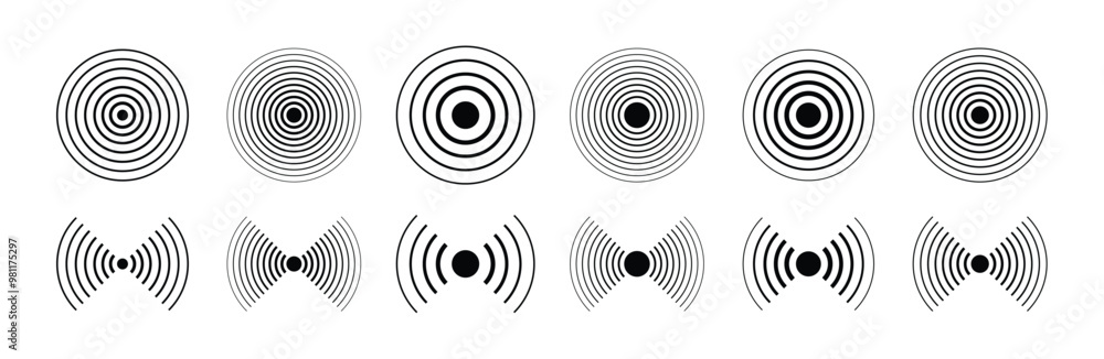 Sonar sound waves icon set. Concentric circle sign Sonar sound waves icon set. Concentric circle sign
