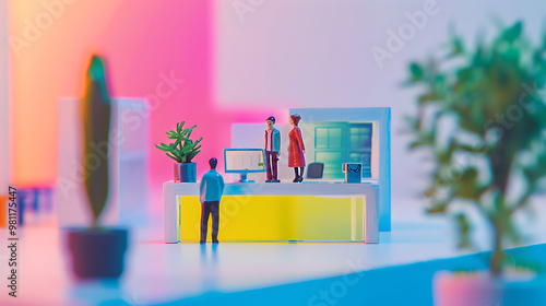 3d render miniature business poster