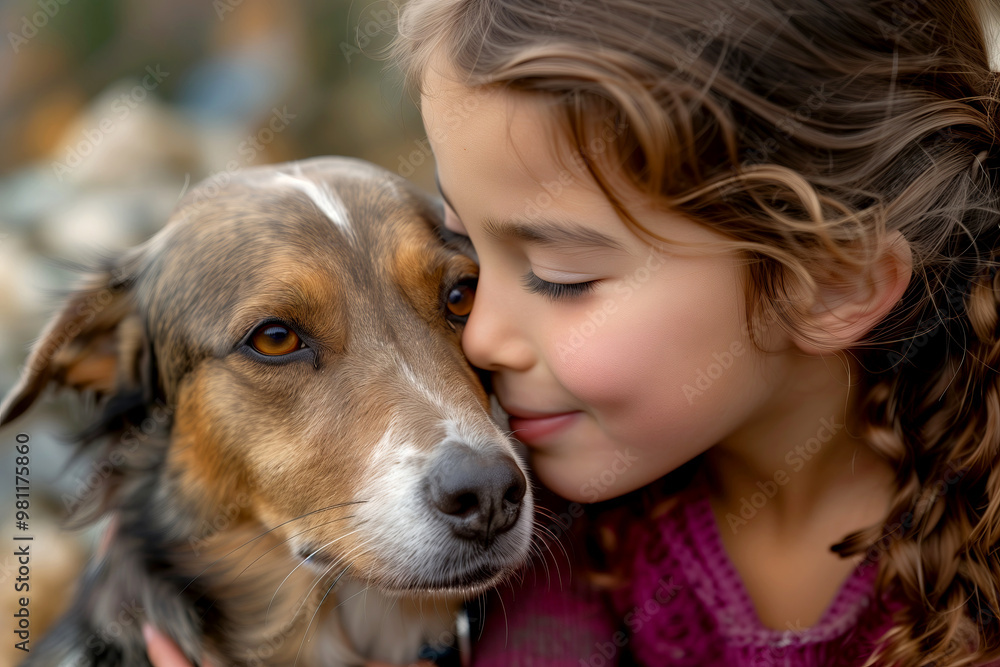 close up of Young girl sharing a loving moment with her dog, the bond between child and pet close up of Young girl sharing a loving moment with her dog, the bond between child and pet