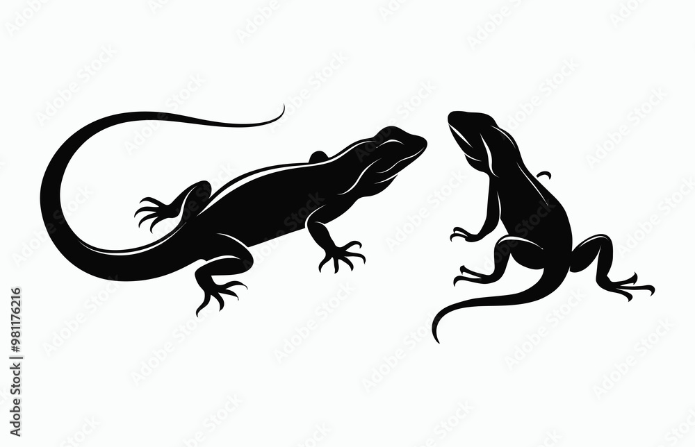 Fototapeta premium Lizard silhouette EPS vector animal art illustration template on a white background