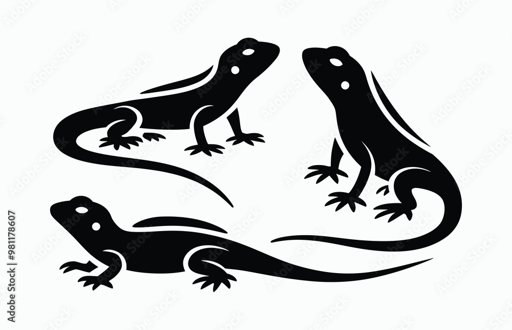 Fototapeta premium Lizard silhouette EPS vector animal art illustration template on a white background