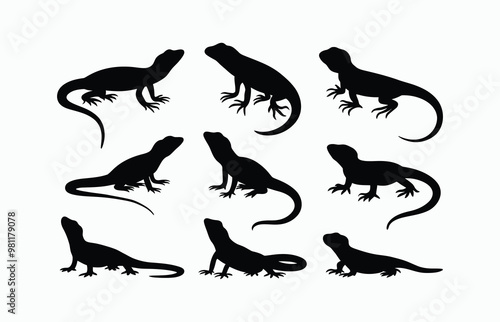 Lizard silhouette EPS vector animal art illustration template on a white background