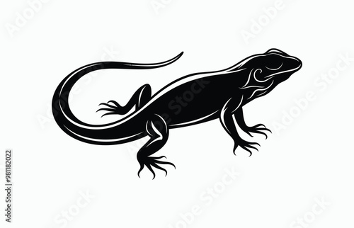 Lizard silhouette EPS vector animal art illustration template on a white background