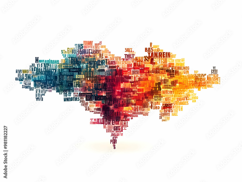 Obraz premium Flat Abstract Election Issues Word Cloud Concept - 3D Business Visualization of Key Topics with Colorful Words, Dynamic Relationships & Smart Design