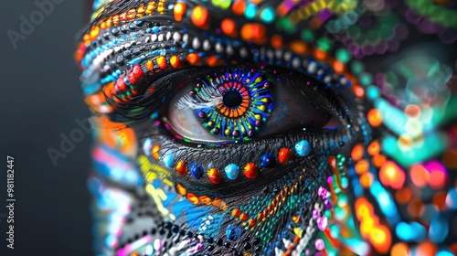 A Close-up Shot of a Prismatic ethnic shamanic journeys, diverse spirit world visions