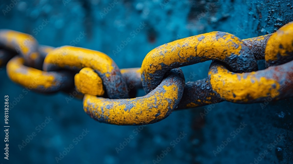 A chain with yellow paint on it is hanging from a wall A chain with yellow paint on it is hanging from a wall