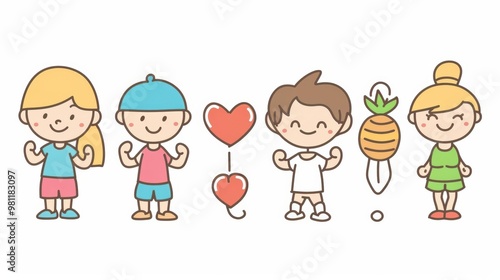 A cute cartoon of characters promoting wellness and fitness