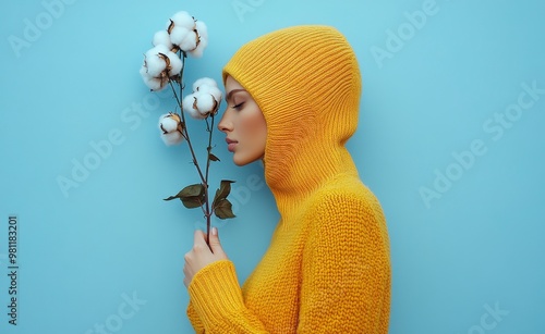 portrait of a woman with a cap and a copetón plant
