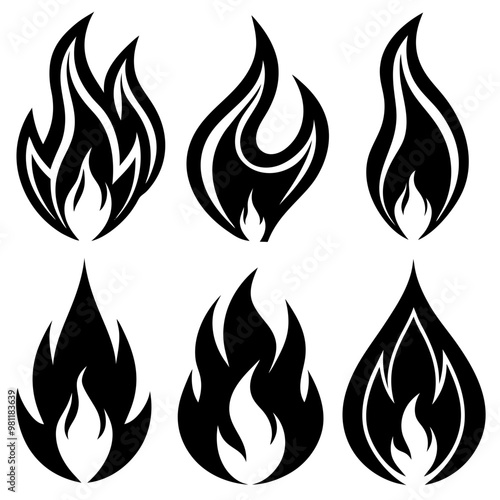 Fire icon collection. Fire flame symbol. Bonfire silhouette logotype. Flames symbols set flat style - stock vector.Fire icons.Flame fire border frame silhouette template vector illustration clipart 