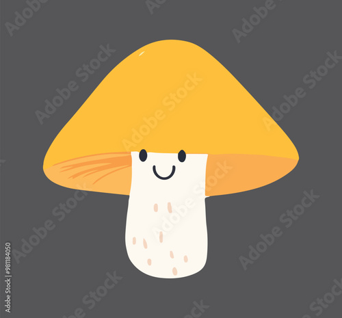 Happy Yellow Mushroom Vector Illustration for Nature or Kids Designs