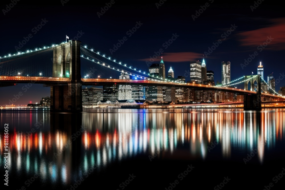 Fototapeta premium Brooklyn bridge at night architecture cityscape landmark.