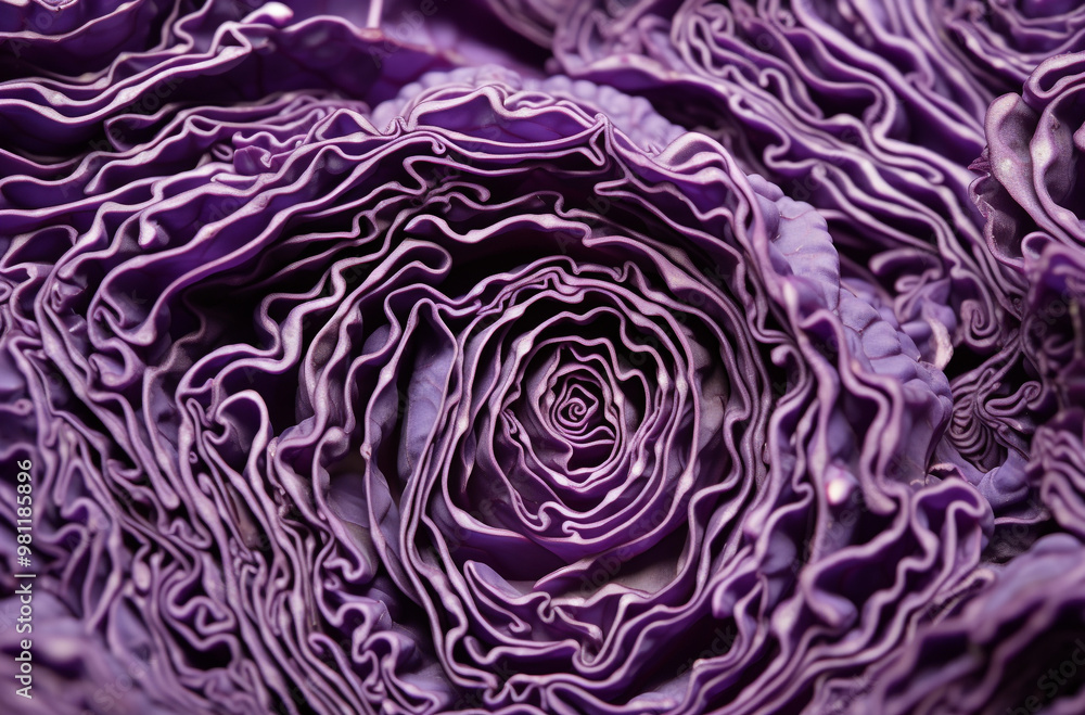 Obraz premium Close-up of the cross-section texture and pattern of purple cabbage