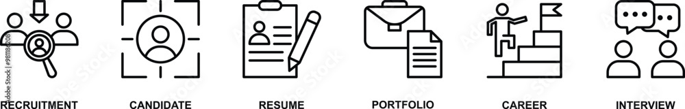 Recruitment banner web icon vector illustration concept with icon of Recruitment, candidate, resume, portfolio, career, interview Recruitment banner web icon vector illustration concept with icon of Recruitment, candidate, resume, portfolio, career, interview