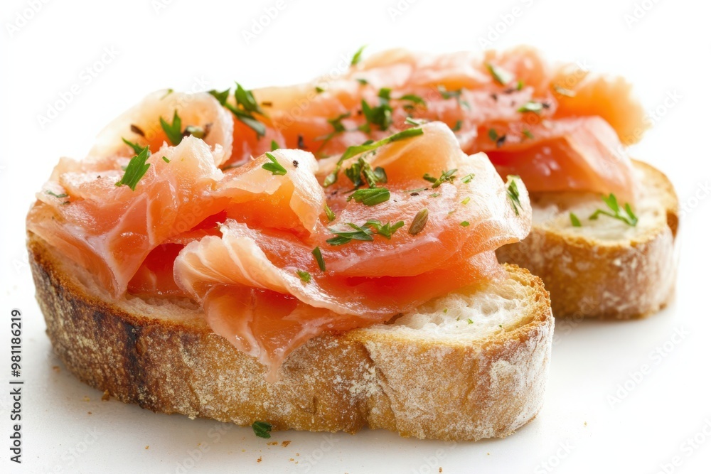 Smoked Salmon Sandwich Appetizer with Toasted Bread. Fresh Fish Snack for Breakfast Smoked Salmon Sandwich Appetizer with Toasted Bread. Fresh Fish Snack for Breakfast