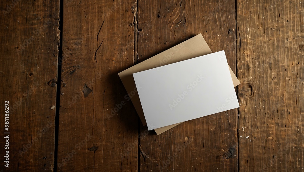 Blank business card mockup on a rustic wooden background. Blank business card mockup on a rustic wooden background.