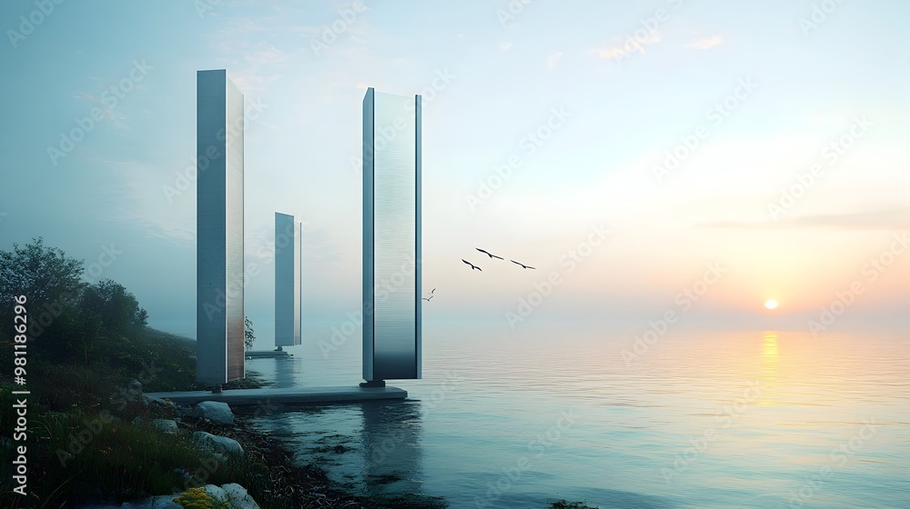 Fototapeta premium Oscillating Water Column Energy Devices Harmonizing with Tranquil Coastal Landscape